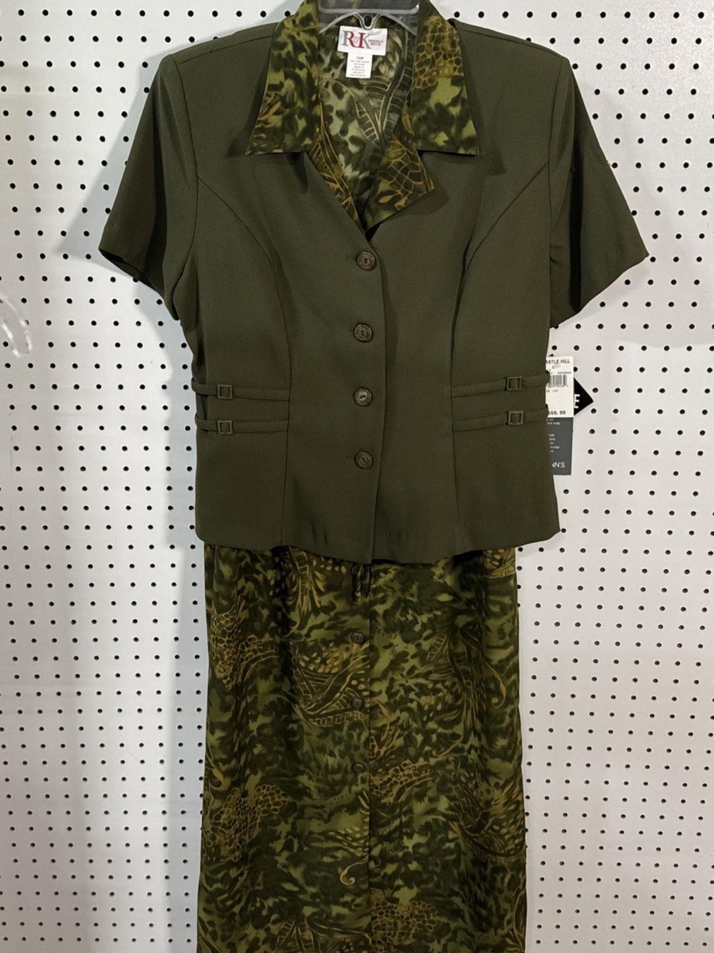 R&K Olive Green Dress and Short Sleeve Jacket Set - Picture 2 of 6